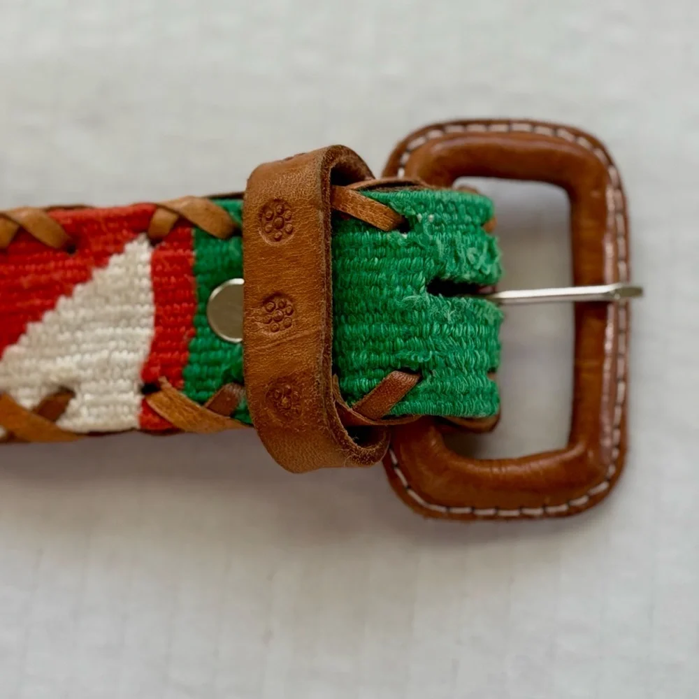 Vintage Guatemalan Colored Leather Handcrafted‎ Belt Size M Authentic